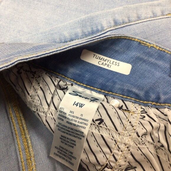 SEVEN 7 tummyless pedal pusher pants powder blue jeans crop distressed denim 14W - Picture 6 of 12